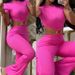Women's clothing sexy round neck backless slim fit butt lift solid color bootcut jumpsuit sportswear_maomaolike.com