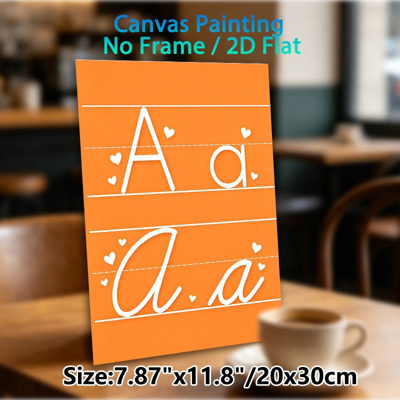 Alphabet Letter A Painting Poster, Vibrant Orange Background With White Letter & Heart Accents Poster, Clear Letter Writing Guide Suitable For Study_maomaolike.com