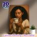 African Woman & Coffee Painting Poster, Warm-toned Realistic Portrait Poster, Cultural Calming Artwork Suitable For Living Room, Café And Cozy Indoor_maomaolike.com