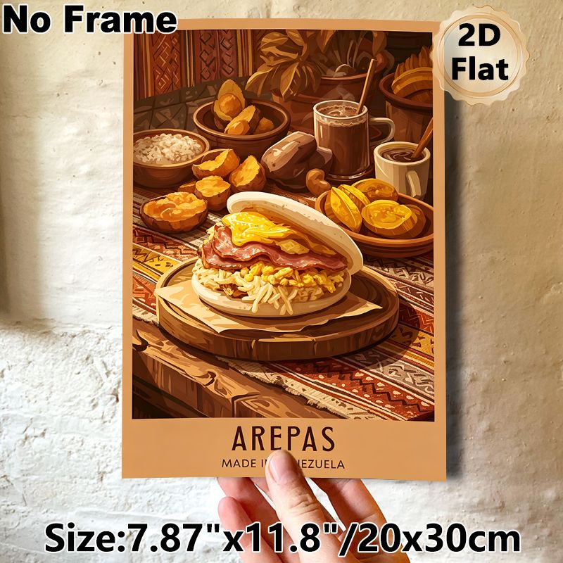 Venezuelan Arepas Painting Poster, Warm-toned Illustrative Rich Venezuelan Feast Scene Poster, Appealing Culinary Wall Decor For Kitchen, Dining Room_maomaolike.com