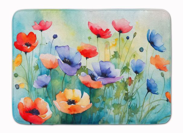 Anemones In Watercolor Memory Foam Kitchen Mat Machine Washable Anti-Fatigue Mat Cushion Comfort Bath Mat Or Kitchen Rug_maomaolike.com