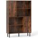 47 Inch Storage Cabinet Freestanding Bookcase With 2 Doors And 4 Open Shelves With Adjustable Foot Pads For Books, Photos, Decorations And Storage Boxes_maomaolike.com