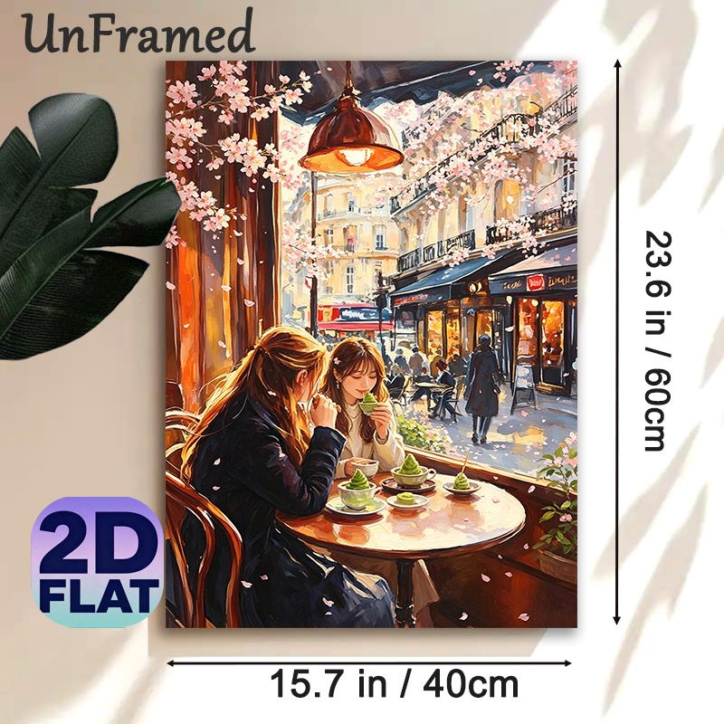 Cherry Blossom Cafe Gathering Painting Poster, Warm-toned Impressionist Poster, Serene Scene Of Friends Enjoying Treats By Cherry-blossom Lined_maomaolike.com