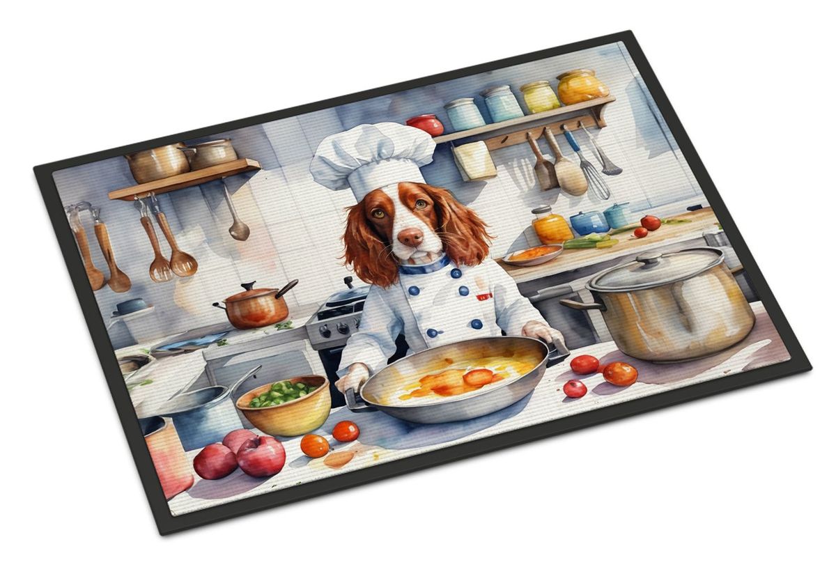 Welsh Springer Spaniel The Chef Doormat Front Door Mat Indoor Outdoor Rugs For Entryway, Non Slip Washable Low Pile, 24H X 36W_maomaolike.com