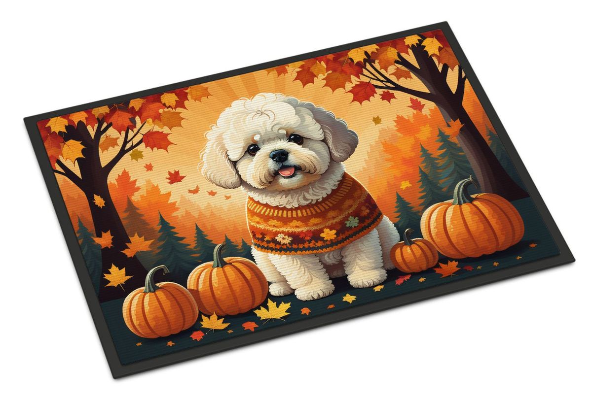 Bichon Frise Fall Doormat Front Door Mat Indoor Outdoor Rugs For Entryway, Non Slip Washable Low Pile, 24H X 36W_maomaolike.com