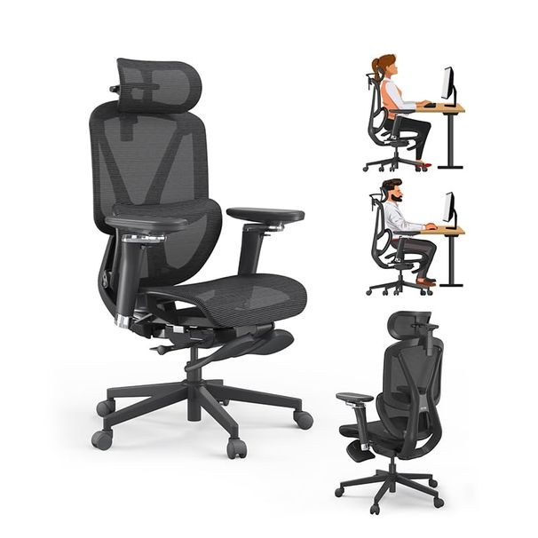 M2-MT Ergonomic Office Chair High Back Desk Chair With Large Elastic Adaptive Lumbar Support With Retractable Footrest 3D Headrest ARSS Armrest 135°Tilting Mesh Computer Chair BIFMA_maomaolike.com