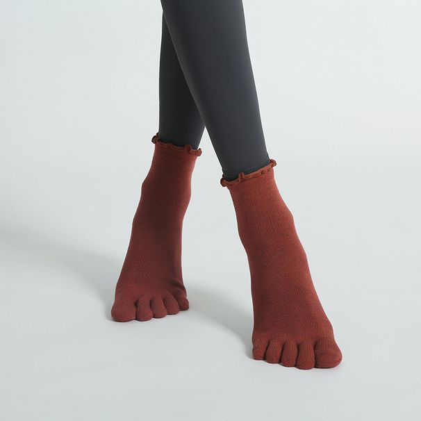 Unisex Mid-tube wooden ear lace non-slip yoga socks sweat-wicking ins Hipster Pilates trampoline women's five-finger socks_maomaolike.com