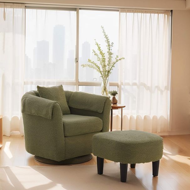 Swivel Accent Chair With Ottoman Set, Modern Chenille Barrel Armchair With Removable Back Pillow & 2 Armrest Covers For Living Room, Bedroom, Office, Green_maomaolike.com