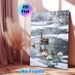 Winter Duck Family Painting Poster, Realistic Oil Painting Style Poster, Peaceful Snowing Pond Scene With Ducklings And Water Lilies, Ideal For Living_maomaolike.com
