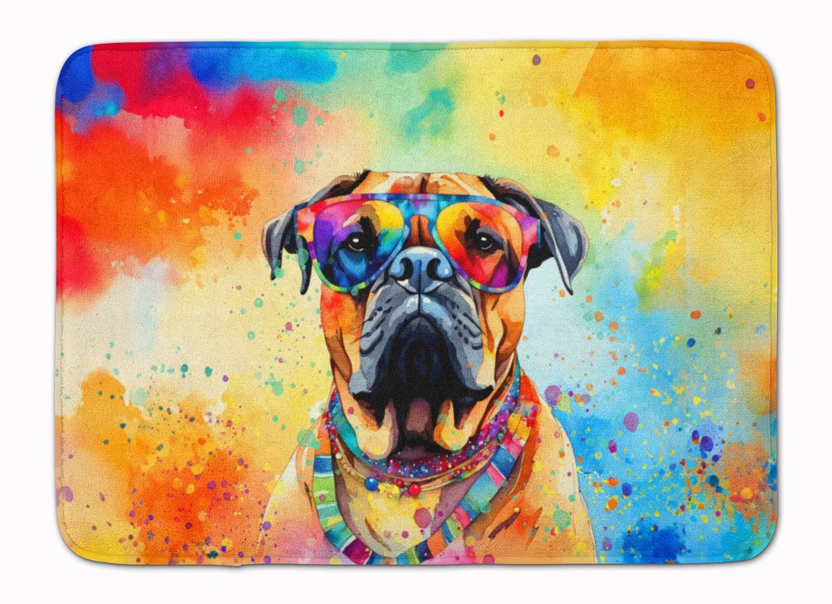 Bullmastiff Hippie Dawg Memory Foam Kitchen Mat Machine Washable Anti-Fatigue Mat Cushion Comfort Bath Mat Or Kitchen Rug_maomaolike.com