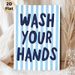 Hand Washing Reminder Painting Poster, Light Blue Vertical Striped Poster With Dark Blue Handwritten Text, Practical Hygiene Prompt Suitable For_maomaolike.com