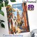 Seville Spain Cityscape Painting Poster, Vibrant Retro Sunlit Street With Orange Trees & Historic Tower Poster, Captures Classic Spanish Charm, Ideal_maomaolike.com