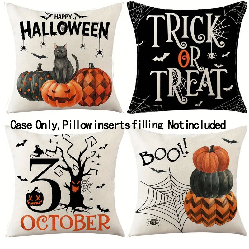 Hot Selling Halloween Cat Countdown Pattern Printed Linen Home Holiday Living Room Sofa_maomaolike.com