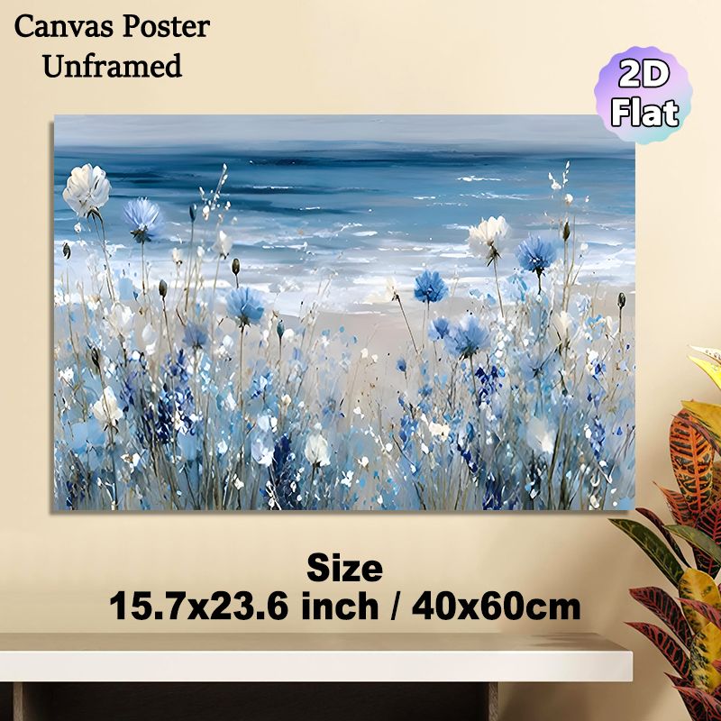 Coastal Wildflower Painting Poster, Soft-hued Impressionist Coastal Wildflower & Seaside Scene Poster, Calming Decorative Piece Ideal For Living Room_maomaolike.com