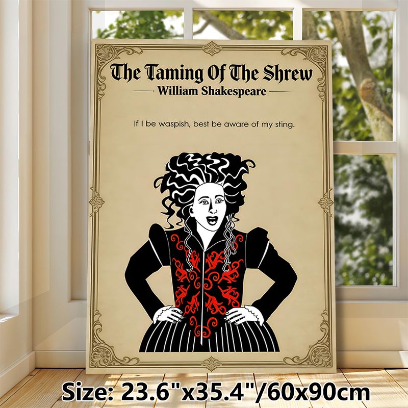 The Taming Of The Shrew Themed Painting Poster, Vintage Shakespearean Character Illustration Poster, With Classic Literary Quote, Ideal For Study Room_maomaolike.com
