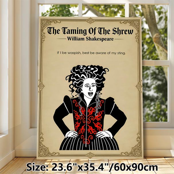 The Taming Of The Shrew Themed Painting Poster, Vintage Shakespearean Character Illustration Poster, With Classic Literary Quote, Ideal For Study Room_maomaolike.com