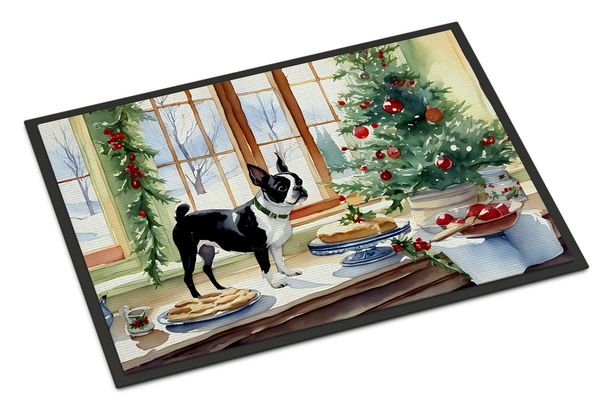 Boston Terrier Christmas Cookies Doormat Front Door Mat Indoor Outdoor Rugs For Entryway, Non Slip Washable Low Pile, 24H X 36W_maomaolike.com