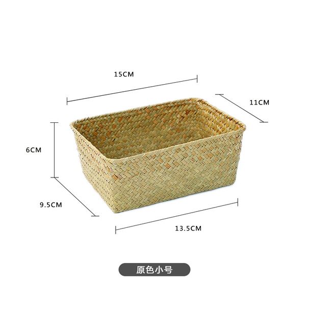 Seagrass Box Rattan Bamboo Grass Desktop Living Room Coffee Table Mini Kitchen Woven Storage Basket_maomaolike.com