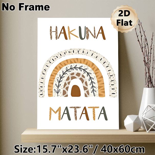 Hakuna Matata Themed Painting Poster, Bohemian Earth-toned Patterned Rainbow With Leaf Accents Poster, Positive Relaxing Decor For Living Room_maomaolike.com