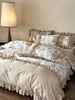 Vintage Style French Four-Piece Set Floral Print Pure Cotton Ruffled Edge Duvet Cover Bed Sheet 1.8m Bedding_maomaolike.com