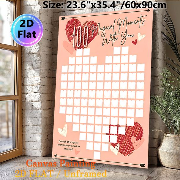 100 Magical Moments Love Themed Painting Poster, Soft Pink Romantic Heart Pattern Poster, Scratch-off Design To Record Sweet Shared Moments, Ideal For_maomaolike.com