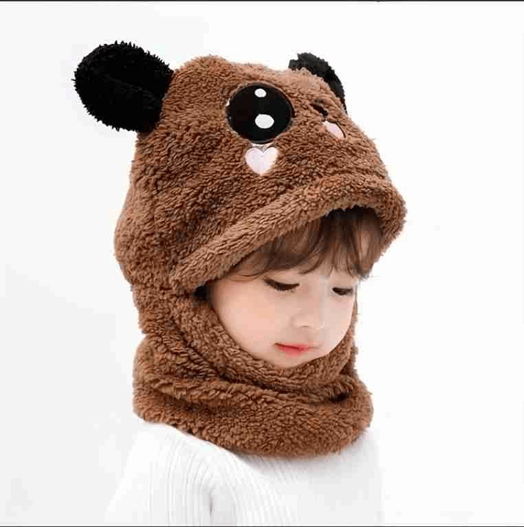 Winter One Piece Hat And Scarf, Unisex Warm Fleece Hat Neck Warmer Hood Cap With Bear Ears_maomaolike.com