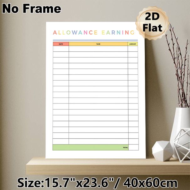 Allowance Earning Tracking Painting Poster, Soft Pastel-hued Table-style Poster, Practical Tool To Log Tasks And Earned Amounts, Suitable For Home Use_maomaolike.com