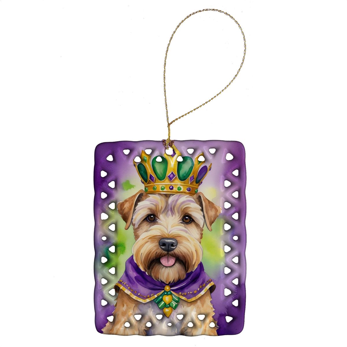 Wheaten Terrier King Of Mardi Gras Porcelain Ornament Christmas Tree Hanging Decorations For Home Christmas Holiday, Rectangle, Gift, Multicolor_maomaolike.com