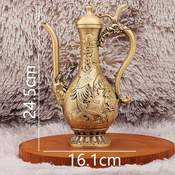 Brass Large Relief Dragon And Phoenix Wine Pot Copperware Copper Ornaments High-end Banquet Classical Gifts Home Decorations_maomaolike.com