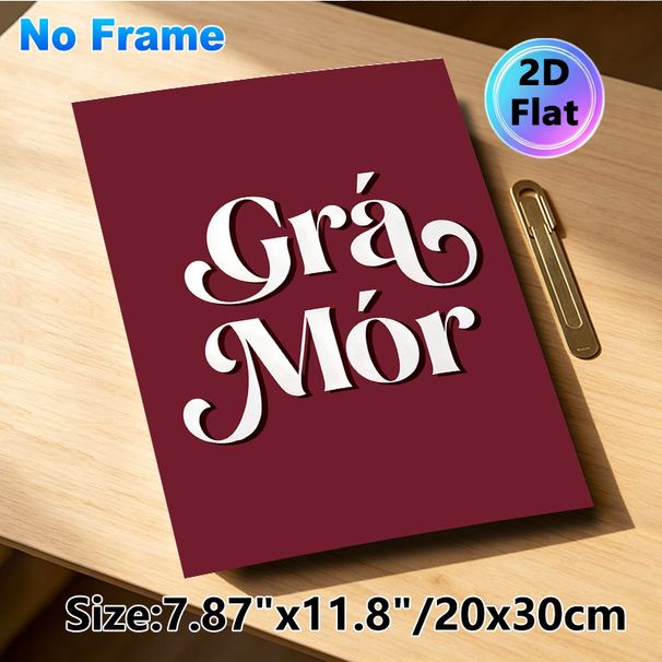Grá Mór Typography Painting Poster, Deep Burgundy Background With White Ornate Script Poster, Stylish Wall Decor For Living Room, Bedroom_maomaolike.com