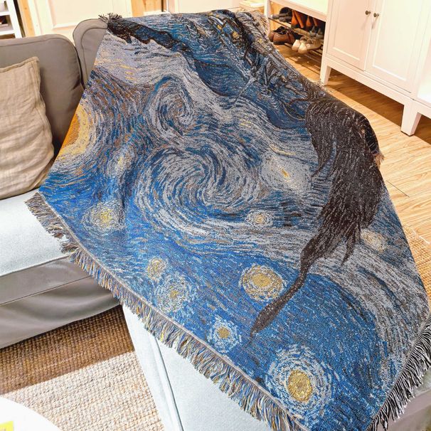 Oil Painting Van Gogh Night Decorative Throw Shawl Starry Sky Knitted Sofa Blanket Bedspread_maomaolike.com