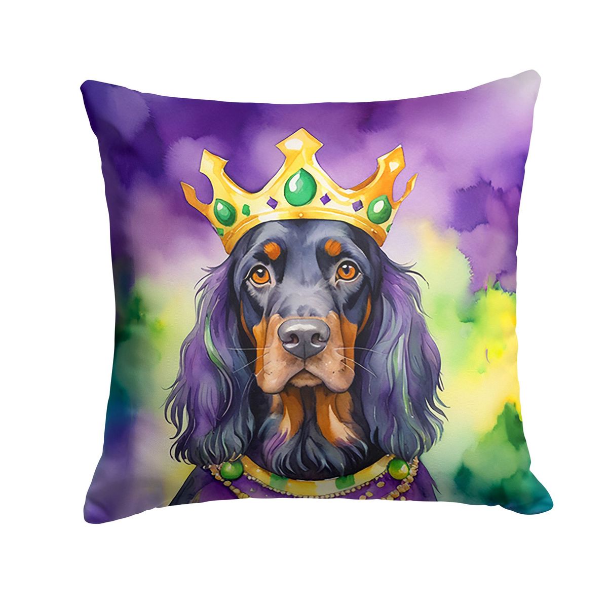 Gordon Setter King Of Mardi Gras Throw Pillow Machine Washable, Indoor Outdoor Decorative Pillow For Couch, Bed Or Patio, 18Hx18W_maomaolike.com