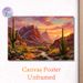 Desert Sunset Mountain Climbing Painting Poster, Warm-toned Oil-painting Style Desert Landscape Poster, Picturesque Scene With Cacti, Stream And_maomaolike.com