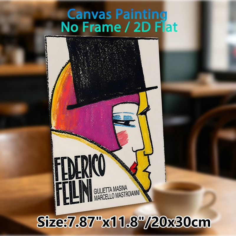 Federico Fellini Themed Abstract Portrait Painting Poster, Vibrant Retro Stylized Face Art Poster, Eye-catching Artistic Decor Ideal For Living Room_maomaolike.com