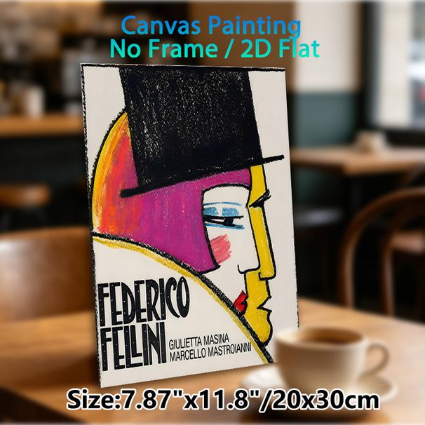 Federico Fellini Themed Abstract Portrait Painting Poster, Vibrant Retro Stylized Face Art Poster, Eye-catching Artistic Decor Ideal For Living Room_maomaolike.com