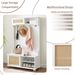 Clothes Hanger Hall Tree Storage Bench Shoe Rack For Entryway, Hall Tree With Bench And Shoe Storage, Hall Tree Entryway Bench With Rattan Door White, 40.16"W*18.58"D*64.17"H_maomaolike.com