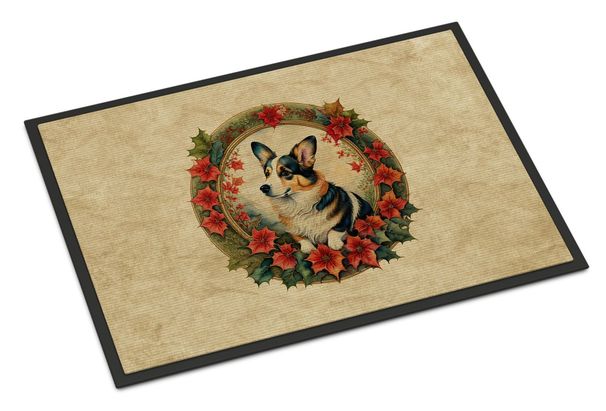 Corgi Christmas Flowers Doormat Front Door Mat Indoor Outdoor Rugs For Entryway, Non Slip Washable Low Pile, 24H X 36W_maomaolike.com