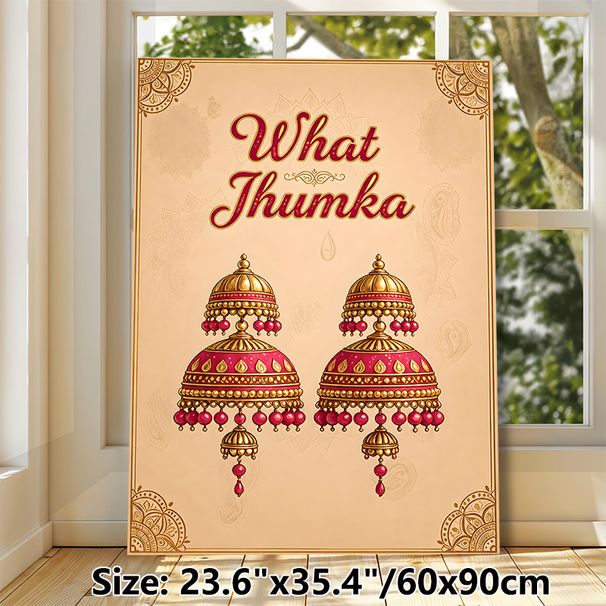 Indian Jhumka Painting Poster, Ornate Vintage-style Red & Gold Jhumka Art Poster, Exotic Cultural Decor Piece Ideal For Living Room, Entryway Or_maomaolike.com