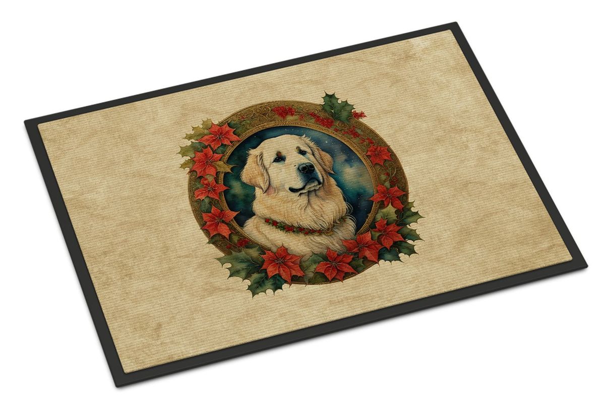 Great Pyrenees Christmas Flowers Doormat Front Door Mat Indoor Outdoor Rugs For Entryway, Non Slip Washable Low Pile, 24H X 36W_maomaolike.com