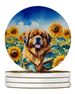 Tibetan Mastiff In Sunflowers Large Sandstone Coasters Pack Of 4 Absorbent Round Coasters Decor Gifts For Men Or Women, 4 In, Multicolor_maomaolike.com