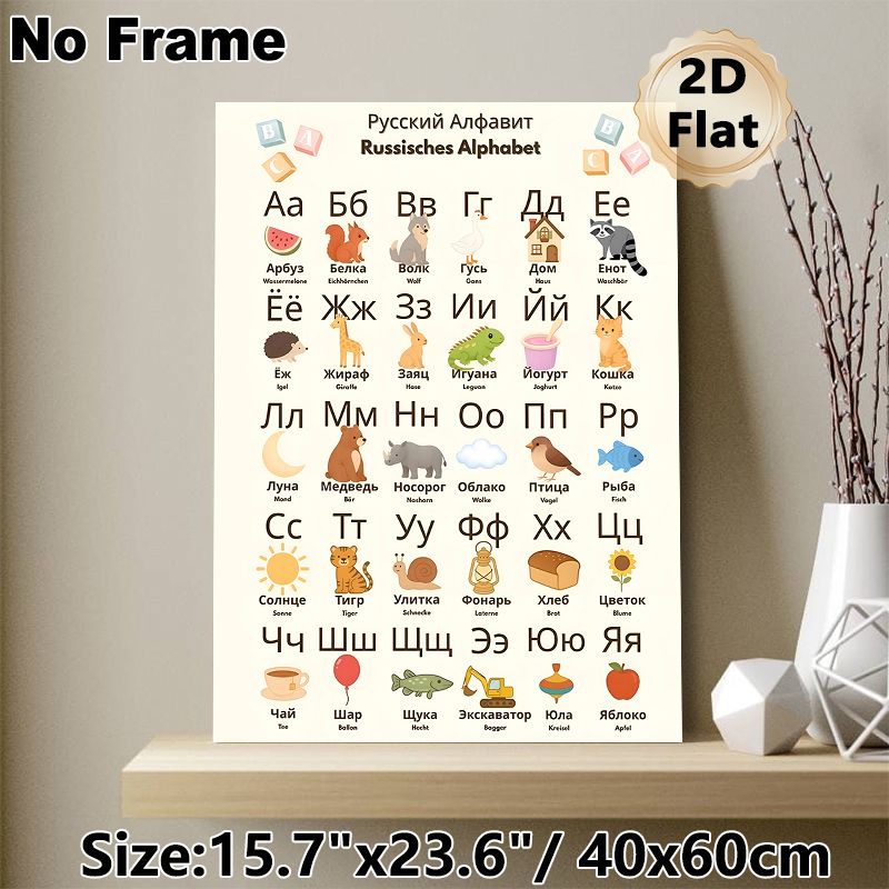 Russian Alphabet Painting Poster, Cute Cartoon Illustrated Poster, Practical For Russian Language Learning, Ideal For Study Areas And Language_maomaolike.com