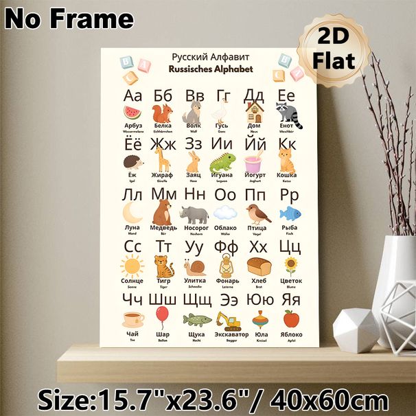 Russian Alphabet Painting Poster, Cute Cartoon Illustrated Poster, Practical For Russian Language Learning, Ideal For Study Areas And Language_maomaolike.com