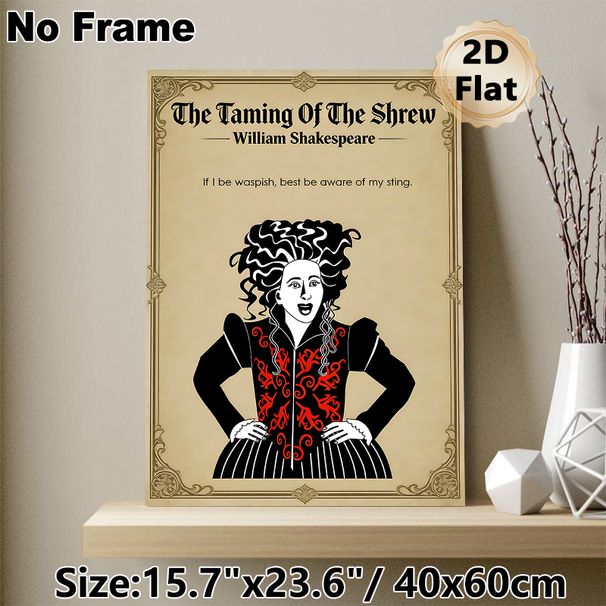 The Taming Of The Shrew Themed Painting Poster, Vintage Shakespearean Character Illustration Poster, With Classic Literary Quote, Ideal For Study Room_maomaolike.com