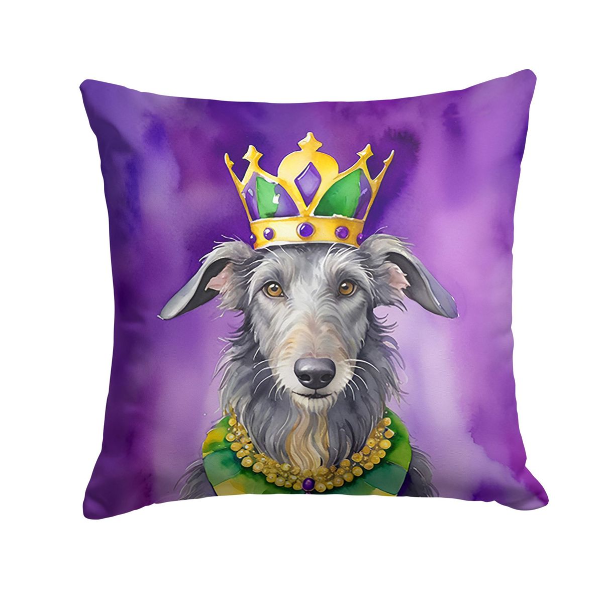 Scottish Deerhound King Of Mardi Gras Throw Pillow Machine Washable, Indoor Outdoor Decorative Pillow For Couch, Bed Or Patio, 14Hx14W_maomaolike.com
