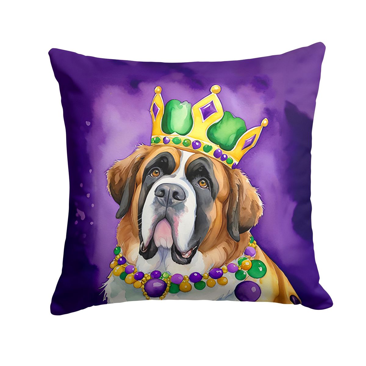 Saint Bernard King Of Mardi Gras Throw Pillow Machine Washable, Indoor Outdoor Decorative Pillow For Couch, Bed Or Patio, 18Hx18W_maomaolike.com