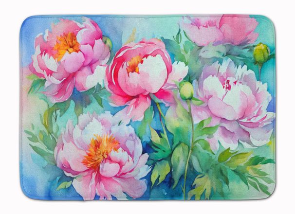 Peonies In Watercolor Memory Foam Kitchen Mat Machine Washable Anti-Fatigue Mat Cushion Comfort Bath Mat Or Kitchen Rug_maomaolike.com