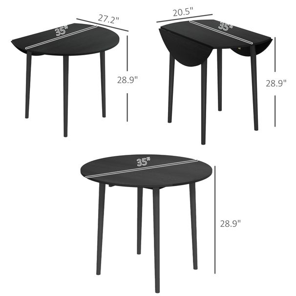 Folding Dining Table, Round Drop Leaf Kitchen Table For Small Spaces With Wood Legs, Black_maomaolike.com