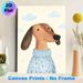 Dachshund Themed Painting Poster, Warm Cute Illustrated Dachshund In Floral Sweater With Cloud Backdrop Poster, Charming Decor Option For Living Room_maomaolike.com