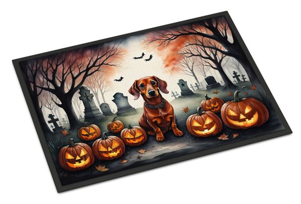 Dachshund Spooky Halloween Doormat Front Door Mat Indoor Outdoor Rugs For Entryway, Non Slip Washable Low Pile, 24H X 36W_maomaolike.com