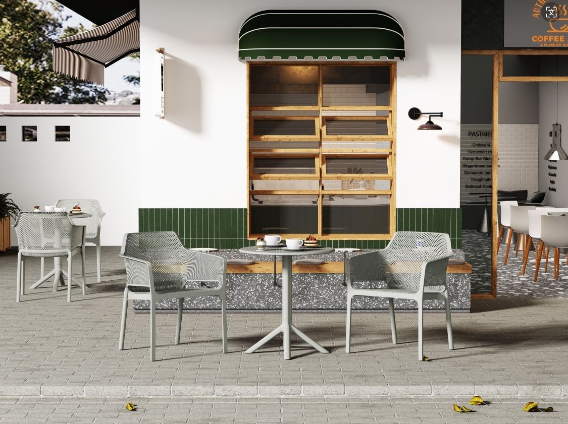 3 Piece Plastic Arm Chair Bistro GRS Premium Ocean Plastic, Light Grey_maomaolike.com
